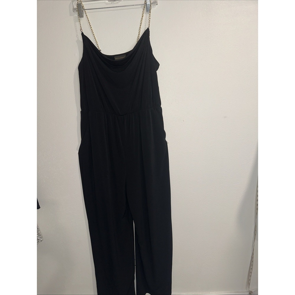 Bold Element Black  Cowl Neck‎ Rhinestone Strap Wide Leg  Jumpsuit Size L